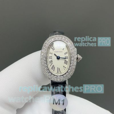 Swiss Made Replica M1 Factory Cartier Mini Baignoire Quartz Diamond Ladies Watch 